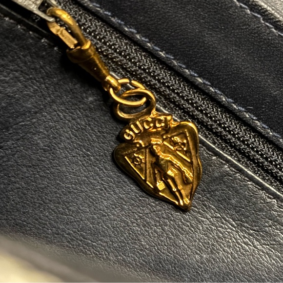 Vintage Gucci Horsebit 1955 Shoulder Bag in Navy Blue Coated Canvas & Leather - Picture 14 of 16